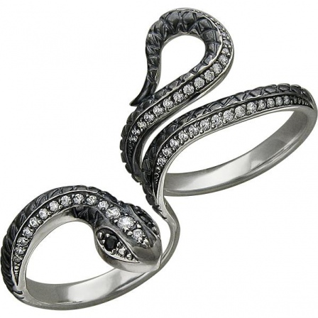 Кольцо Змейка на два пальца с 46 фианитами из серебра (арт. 843933)