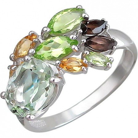 Кольцо с россыпью цветных камней из серебра (арт. 844573)