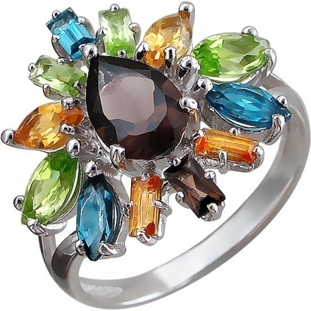 Кольцо с россыпью цветных камней из серебра (арт. 844575)