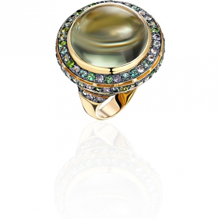 Кольцо с россыпью цветных и драгоценных камней из жёлтого золота (арт. 844654)