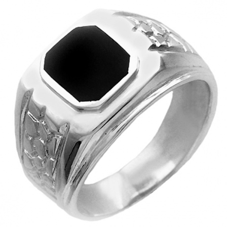 Кольцо с 1 ониксом из серебра (арт. 845402)