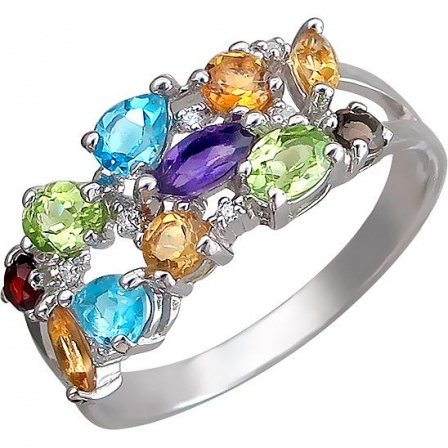 Кольцо с россыпью цветных камней из серебра (арт. 845526)