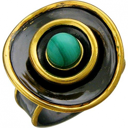 Кольцо с малахитами из чернёного серебра с позолотой (арт. 846400)