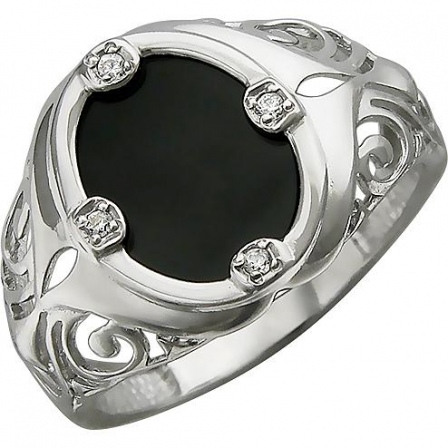 Кольцо с ониксом и фианитами из серебра (арт. 847425)