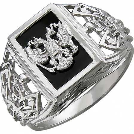 Кольцо Герб России с 1 ониксом из серебра (арт. 847428)