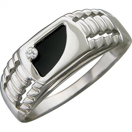 Кольцо с ониксами и фианитами из серебра (арт. 847441)