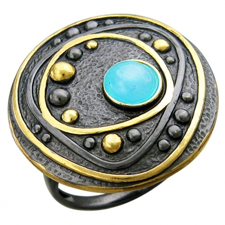 Кольцо с бирюзой из чернёного серебра с позолотой (арт. 847633)