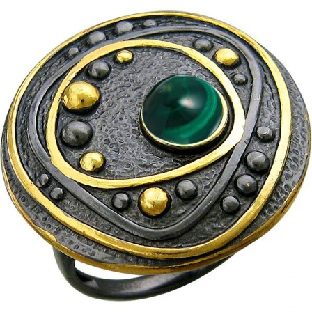Кольцо с малахитами из чернёного серебра с позолотой (арт. 847634)