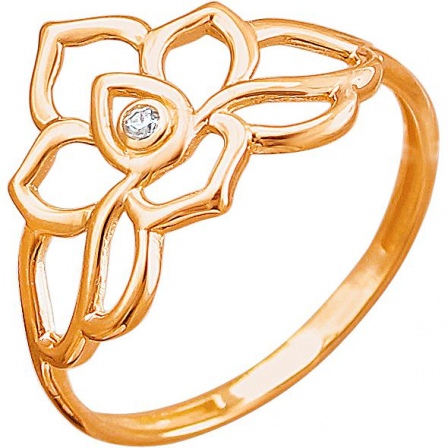 Кольцо Цветок с 1 фианитом из красного золота (арт. 848411)