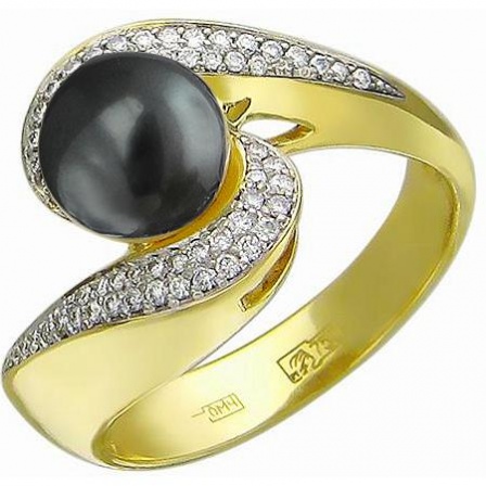Кольцо с жемчугом и бриллиантами из жёлтого золота (арт. 848709)