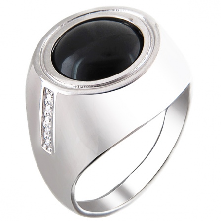 Кольцо с ониксами и фианитами из серебра (арт. 849694)