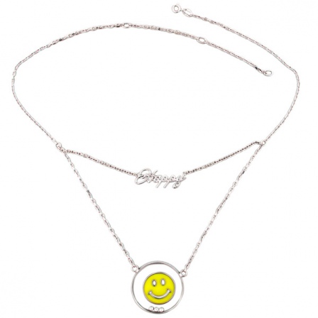 Колье "Happy" с ювелирным стеклом и фианитами из серебра (арт. 850474)