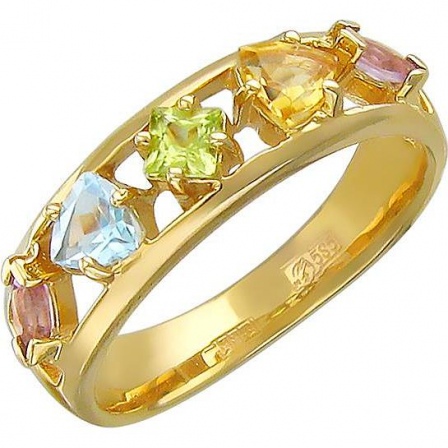 Кольцо с россыпью цветных камней из жёлтого золота (арт. 851244)