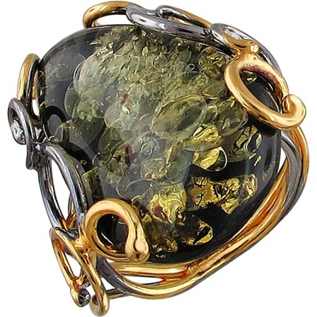 Кольцо с янтарем из чернёного серебра с позолотой (арт. 853457)