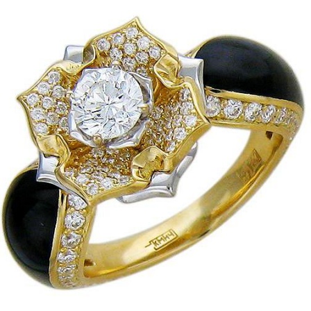 Кольцо с бриллиантами и эмалью из комбинированного золота 750 пробы (арт. 854520)