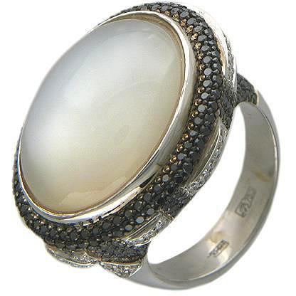 Кольцо с лунным камнем и бриллиантами из белого золота 750 пробы (арт. 854629)