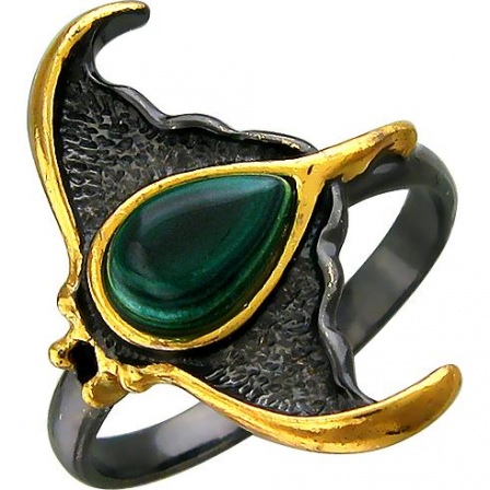 Кольцо с бирюзой из чернёного серебра с позолотой (арт. 855496)