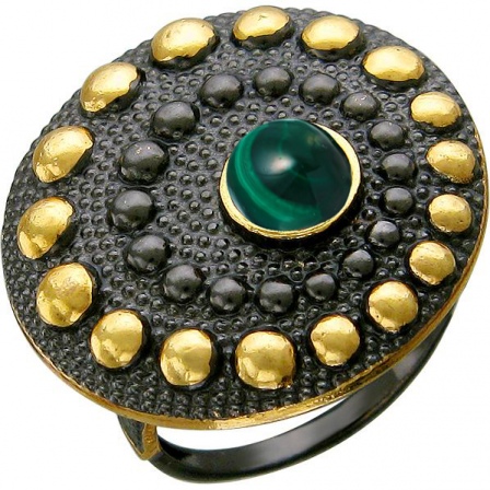 Кольцо с малахитами из чернёного серебра с позолотой (арт. 855499)