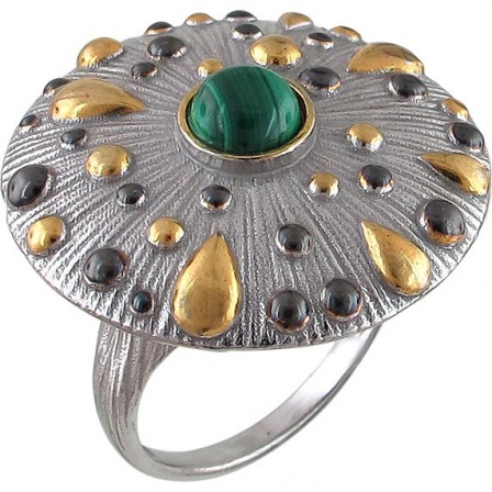 Кольцо с малахитами из серебра с позолотой (арт. 855501)