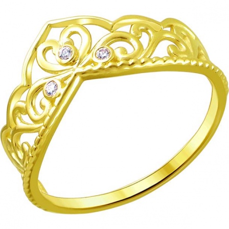 Кольцо с 3 фианитами из жёлтого золота (арт. 856637)