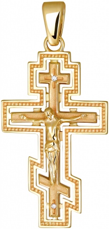 Крестик с 2 бриллиантами из жёлтого золота (арт. 857030)