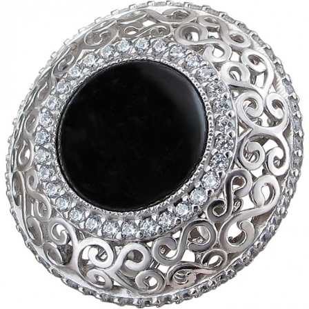 Кольцо с ониксом и циркониями из серебра (арт. 858463)
