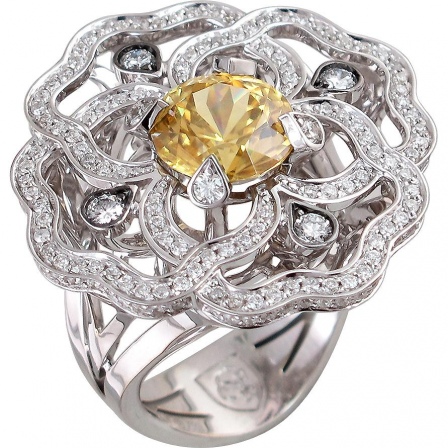 Кольцо с гиацинтом и бриллиантами из белого золота 750 пробы (арт. 861571)