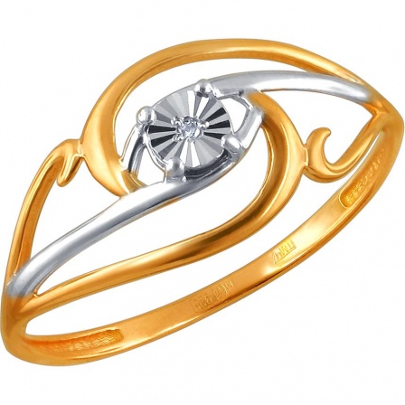 Кольцо с 1 бриллиантом из серебра с позолотой (арт. 862279)