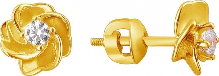 Серьги с 2 фианитами из жёлтого золота (арт. 862860)