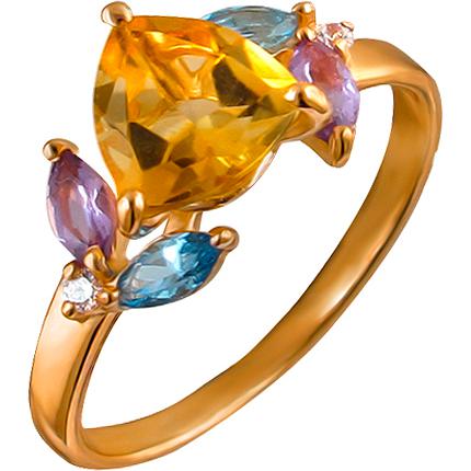 Кольцо с россыпью цветных камней из красного золота (арт. 863123)