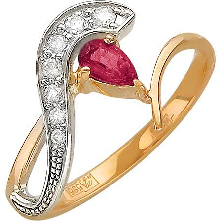 Кольцо с рубином и бриллиантами из комбинированного золота (арт. 863934)