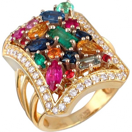Кольцо с россыпью драгоценных камней из комбинированного золота 750 пробы (арт. 864103)