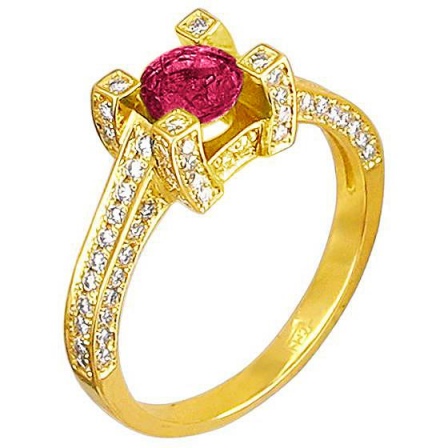 Кольцо с рубином и бриллиантами из жёлтого золота 750 пробы (арт. 866345)