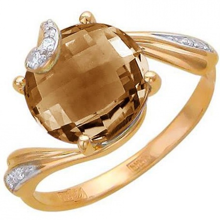 Кольцо с кварцем и фианитами из красного золота (арт. 866480)