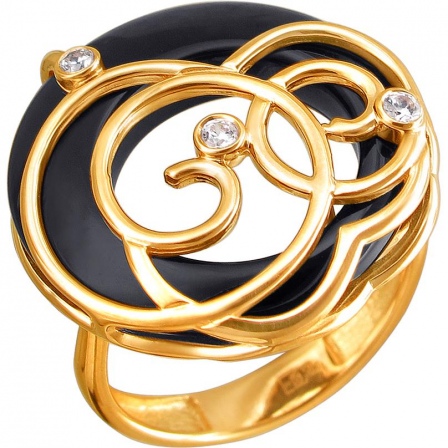 Кольцо с агатом и фианитами из красного золота (арт. 866907)
