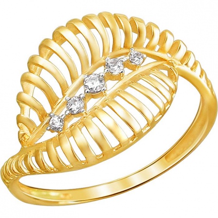 Кольцо с 5 фианитами из жёлтого золота (арт. 867187)