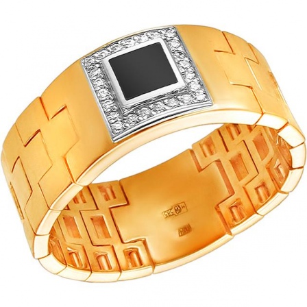 Кольцо с фианитами и ониксом из комбинированного золота (арт. 867451)