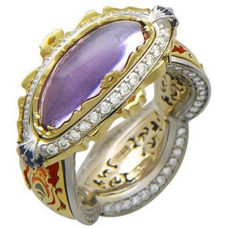 Кольцо с россыпью цветных и драгоценных камней из комбинированного золота (арт. 867523)