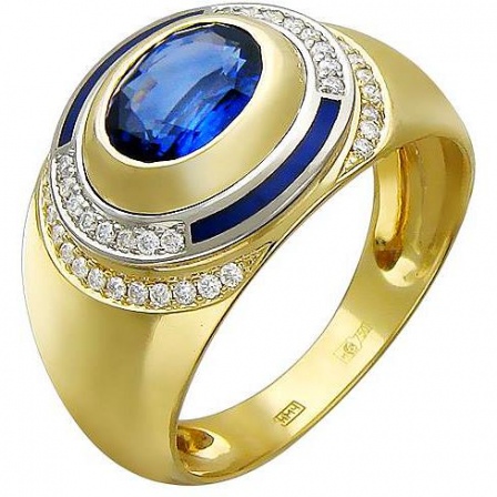 Кольцо с сапфиром, бриллиантами и эмалью из комбинированного золота 750 (арт. 867525)