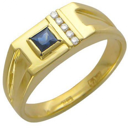Кольцо с сапфиром и бриллиантами из жёлтого золота 750 пробы (арт. 867751)