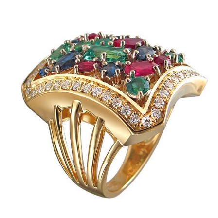 Кольцо с россыпью драгоценных камней из комбинированного золота 750 пробы (арт. 867810)