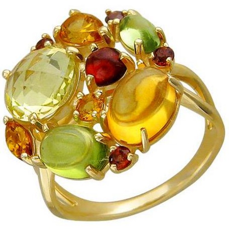 Кольцо с россыпью цветных камней из жёлтого золота (арт. 868154)