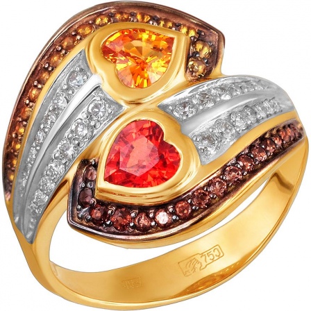 Кольцо с россыпью цветных и драгоценных камней из жёлтого золота 750 пробы (арт. 868382)
