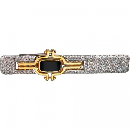 Зажим для галстука с бриллиантами и ониксом из комбинированного золота 750 (арт. 871011)