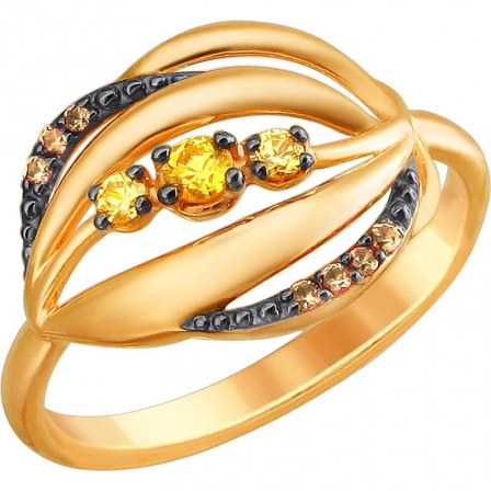 Кольцо с цитринами и фианитами из красного золота (арт. 871968)
