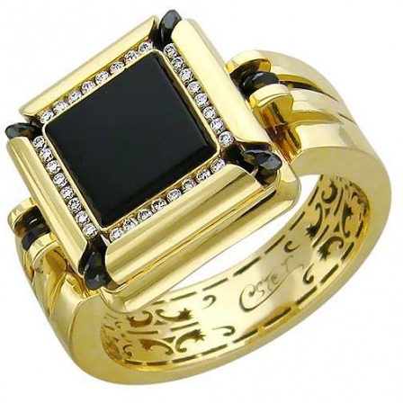 Кольцо с агатом и бриллиантами из жёлтого золота 750 пробы (арт. 872881)