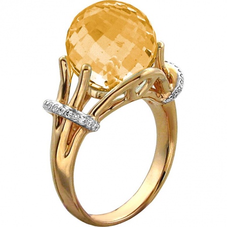 Кольцо с цитрином и бриллиантами из красного золота (арт. 874894)