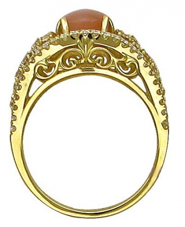 Кольцо с лунным камнем, гиацинтами и бриллиантами из жёлтого золота 750 (арт. 875047)
