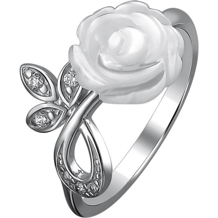 Кольцо Роза с перламутром и фианитами из серебра (арт. 875460)