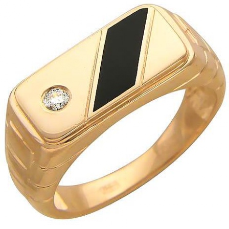 Кольцо с фианитом и ониксом из красного золота (арт. 876714)